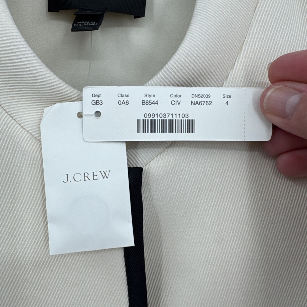 J.Crew Tipped Twill Jacket Blazer Cream Off White Mandarin Collar B8544 Sz 4 NEW - Picture 8 of 16